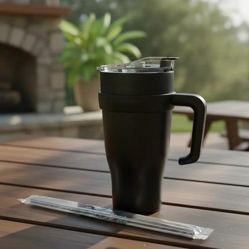 Copo Térmico Inox 1,2l Com Tampa E Canudo E Alça. - Imagem 4
