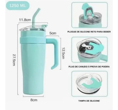 Copo Térmico Inox 1,2l Com Tampa E Canudo E Alça. - Imagem 3