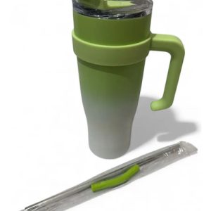 Copo Térmico Inox 1,2l Com Tampa E Canudo E Alça. Verde Verde C/ Branco