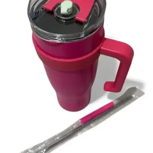 Copo Térmico Inox 1,2l Com Tampa E Canudo E Alça. Rosa Pink Lisa
