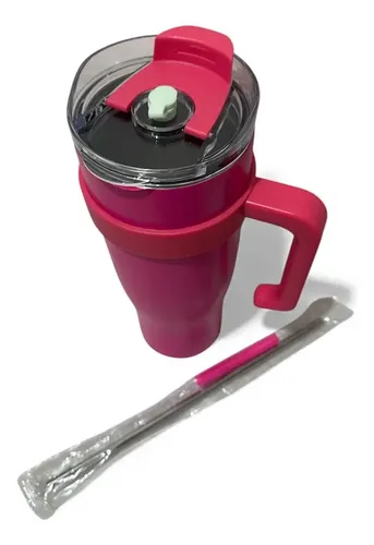 Copo Térmico Inox 1,2l Com Tampa E Canudo E Alça. Rosa Pink Lisa