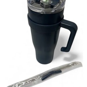 Copo Térmico Inox 1,2l Com Tampa E Canudo E Alça. Preto Lisa