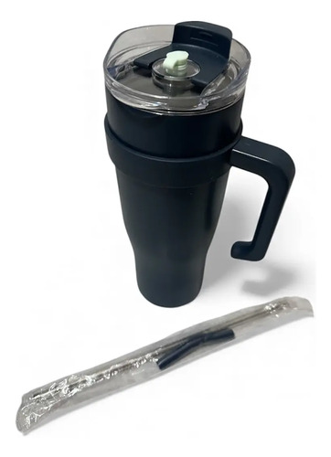 Copo Térmico Inox 1,2l Com Tampa E Canudo E Alça. Preto Lisa