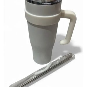 Copo Térmico Inox 1,2l Com Tampa E Canudo E Alça. Branco Lisa