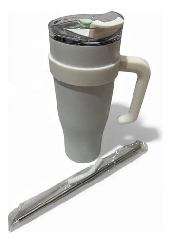 Copo Térmico Inox 1,2l Com Tampa E Canudo E Alça. Branco Lisa